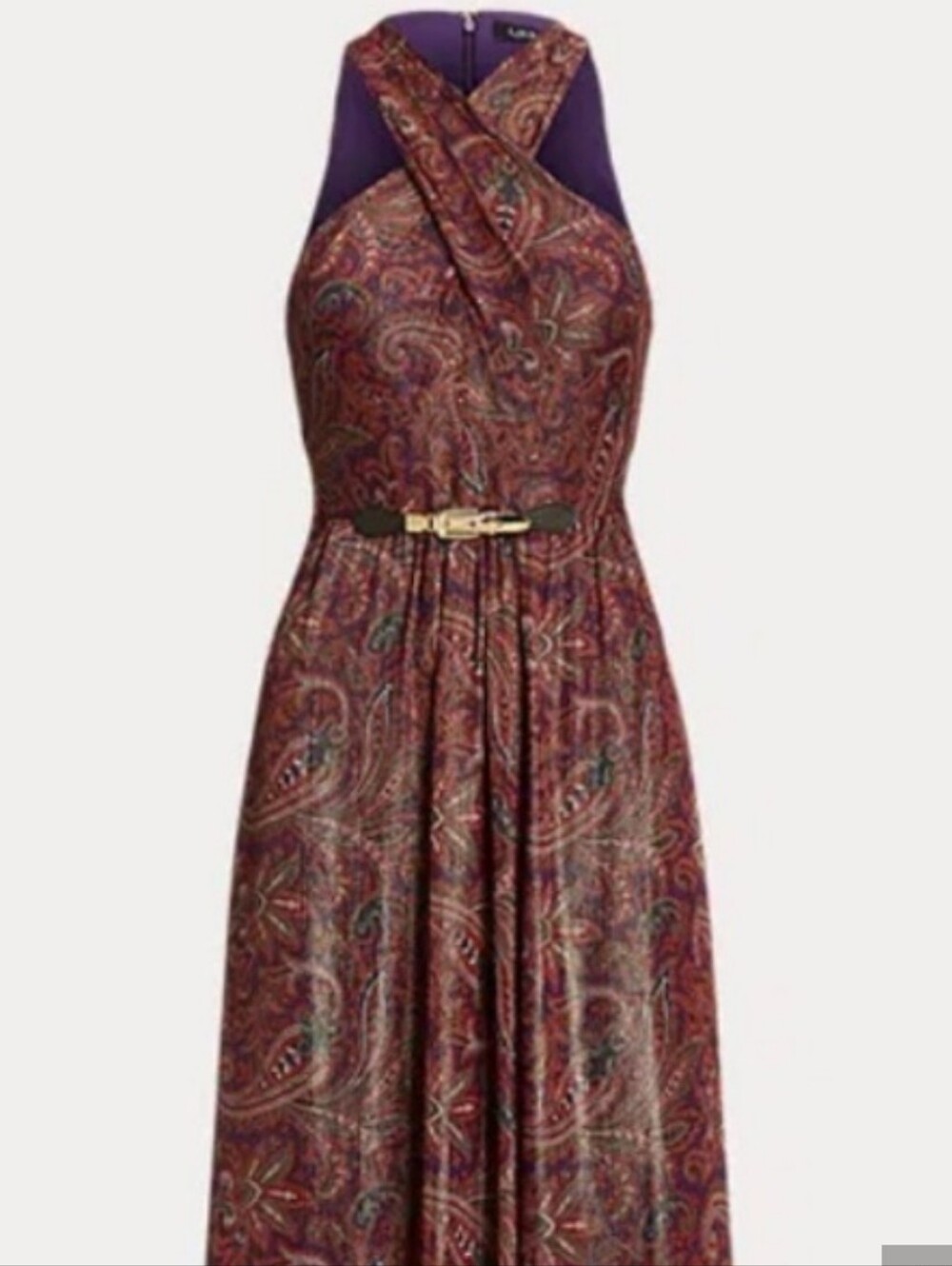 Lauren Ralph Lauren Metallic Paisley Maxi Dress in Burgundy Multi - Picture 2 of 6
